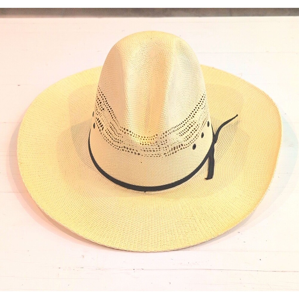 Dallas Hats Straw Western Cowboy Hat w/ Black Band, Eyelets, Size 7 1/8